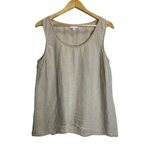 J. Jill Love Linen Pullover Tank Top Eyelet‎ Beige Minimalist Beachy Coastal M